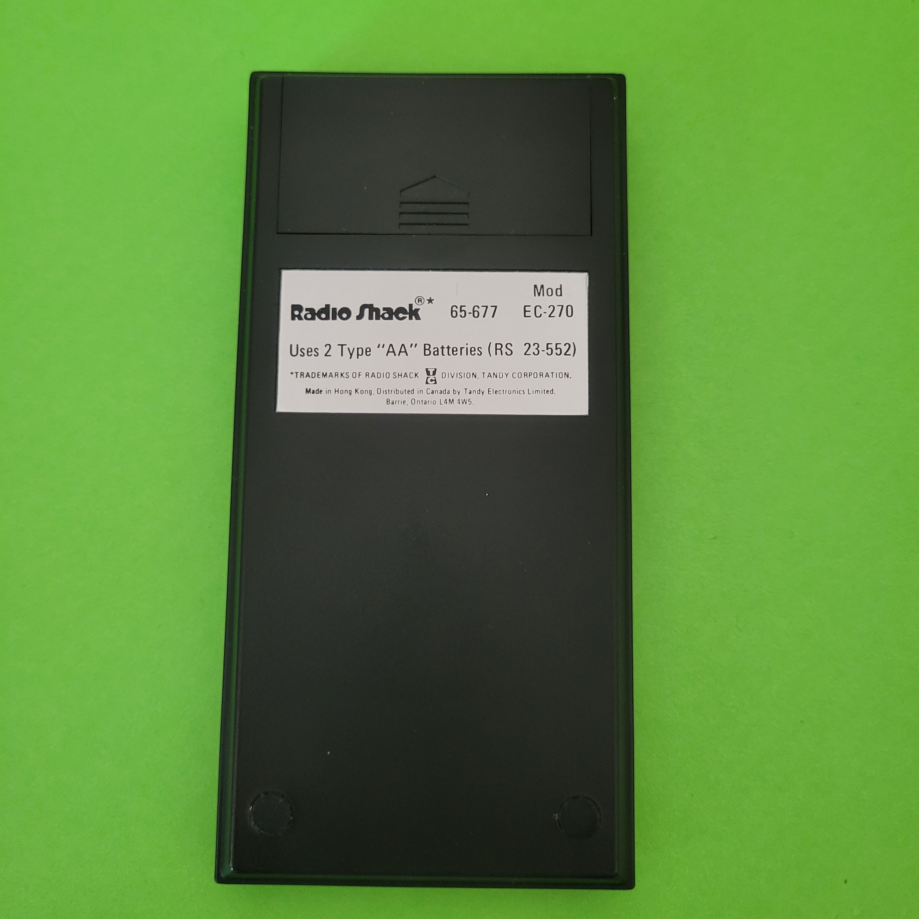 An image of the back of a Radio Shack EC-270 Four Function plus calculator